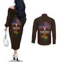 Personalized African Root Couples Matching Off The Shoulder Long Sleeve Dress and Long Sleeve Button Shirt