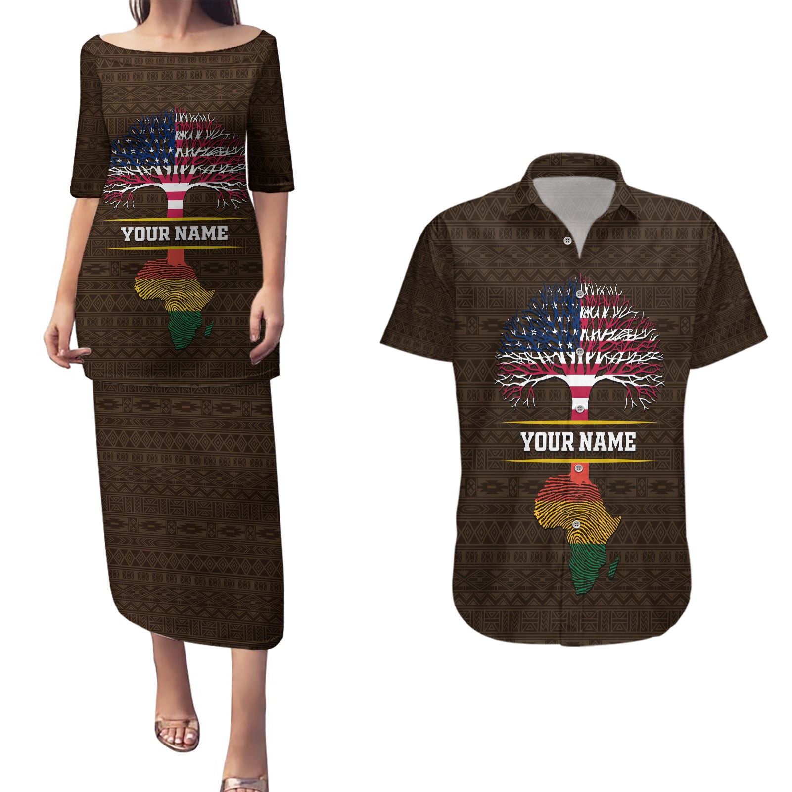 Personalized African Root Couples Matching Puletasi and Hawaiian Shirt - Wonder Print Shop