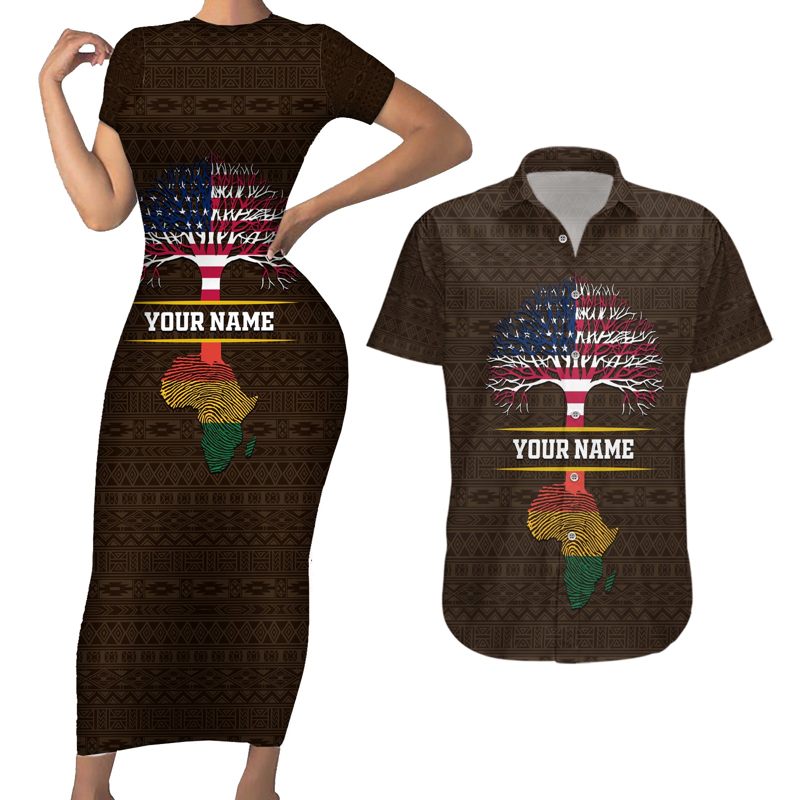 Personalized African Root Couples Matching Short Sleeve Bodycon Dress and Hawaiian Shirt - Wonder Print Shop