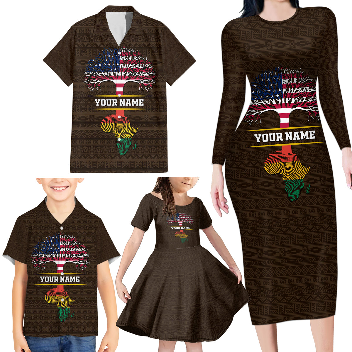 Personalized African Root Family Matching Long Sleeve Bodycon Dress and Hawaiian Shirt - Wonder Print Shop