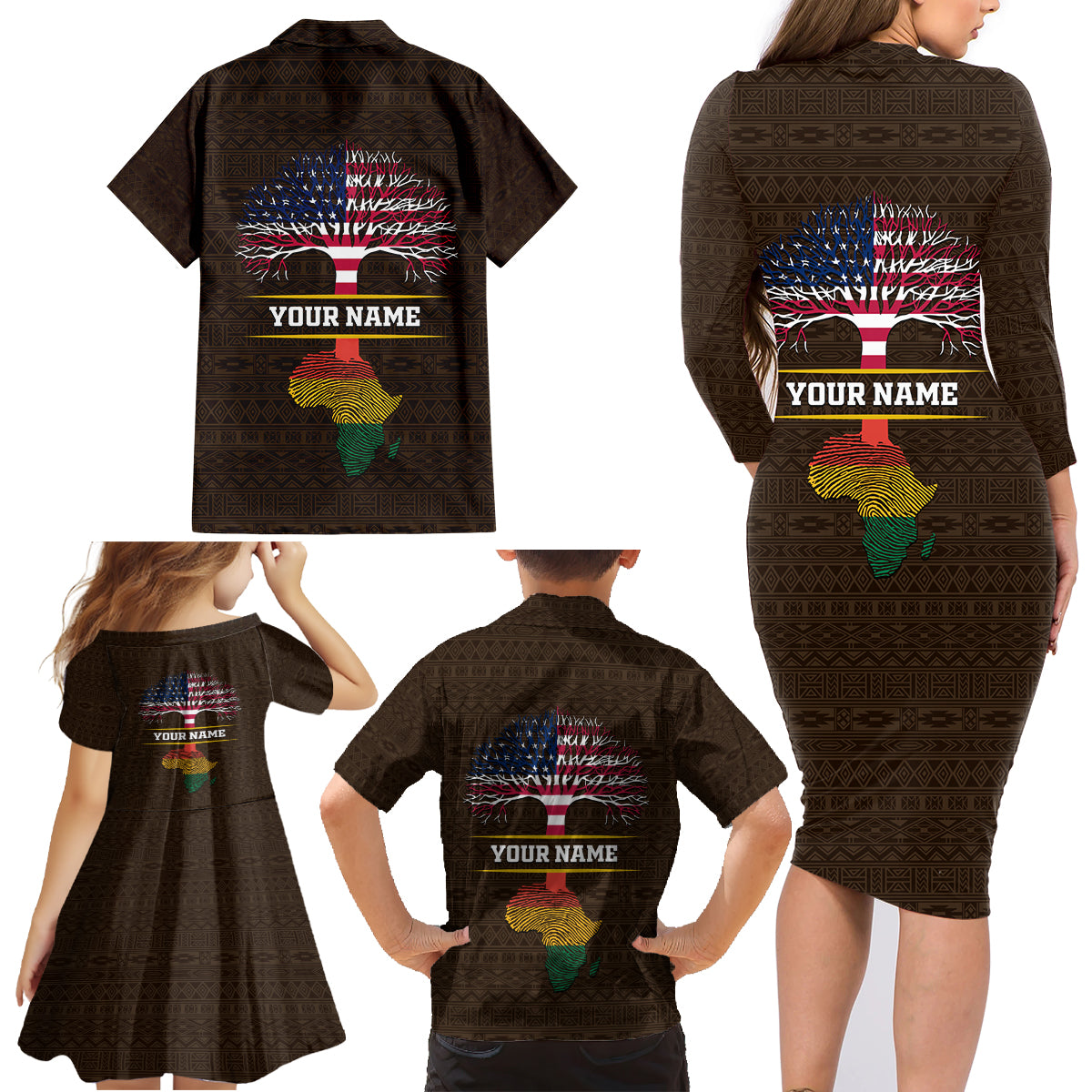 Personalized African Root Family Matching Long Sleeve Bodycon Dress and Hawaiian Shirt - Wonder Print Shop