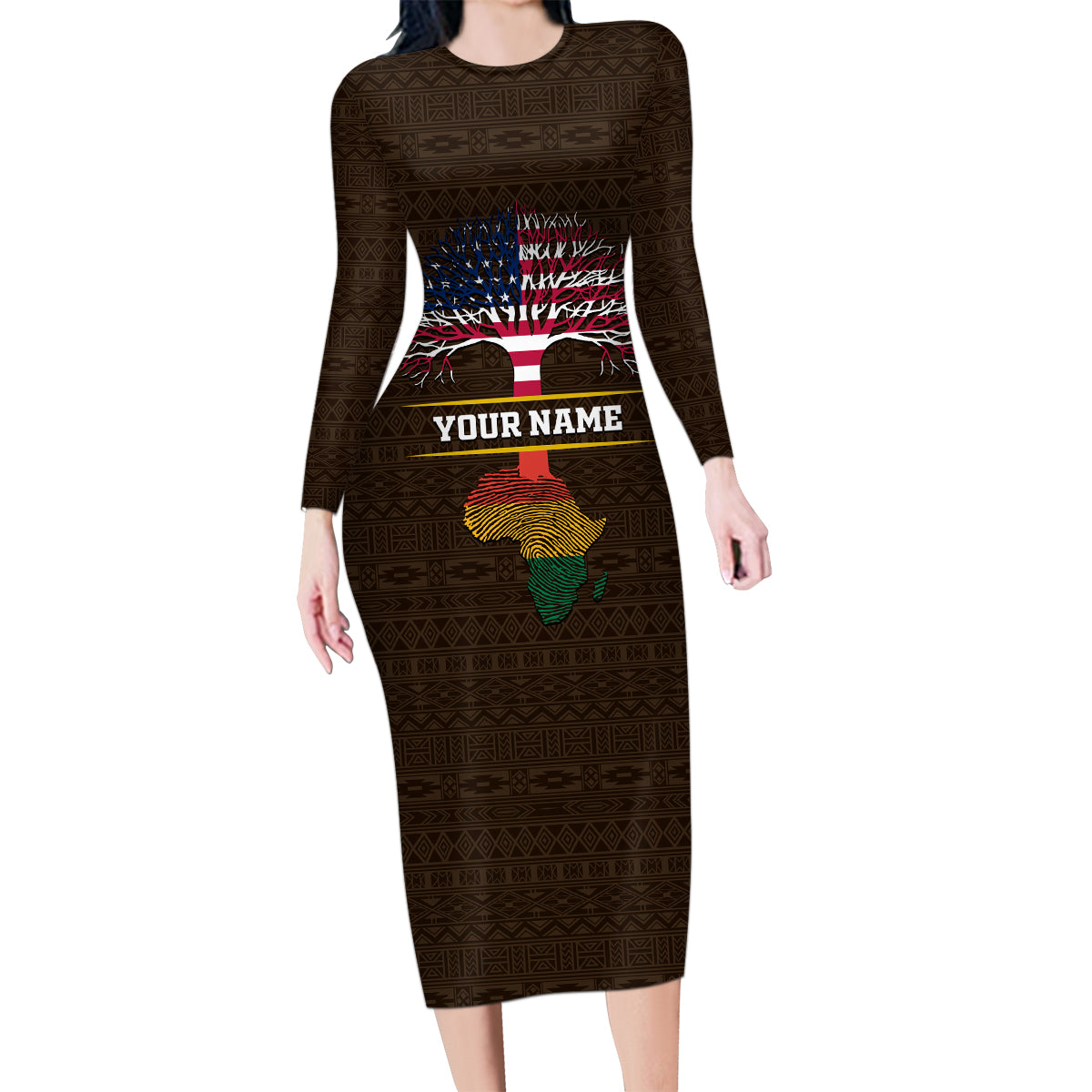 Personalized African Root Family Matching Long Sleeve Bodycon Dress and Hawaiian Shirt - Wonder Print Shop