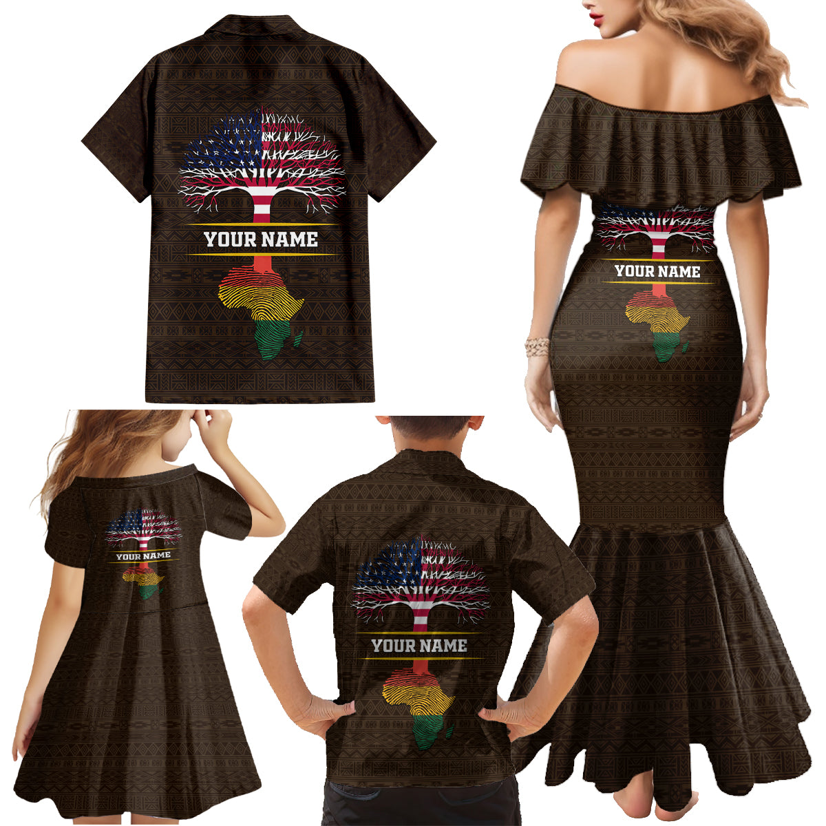 Personalized African Root Family Matching Mermaid Dress and Hawaiian Shirt - Wonder Print Shop