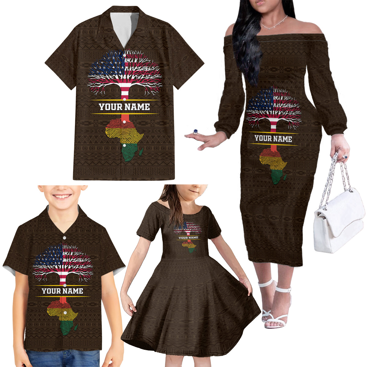 Personalized African Root Family Matching Off Shoulder Long Sleeve Dress and Hawaiian Shirt - Wonder Print Shop