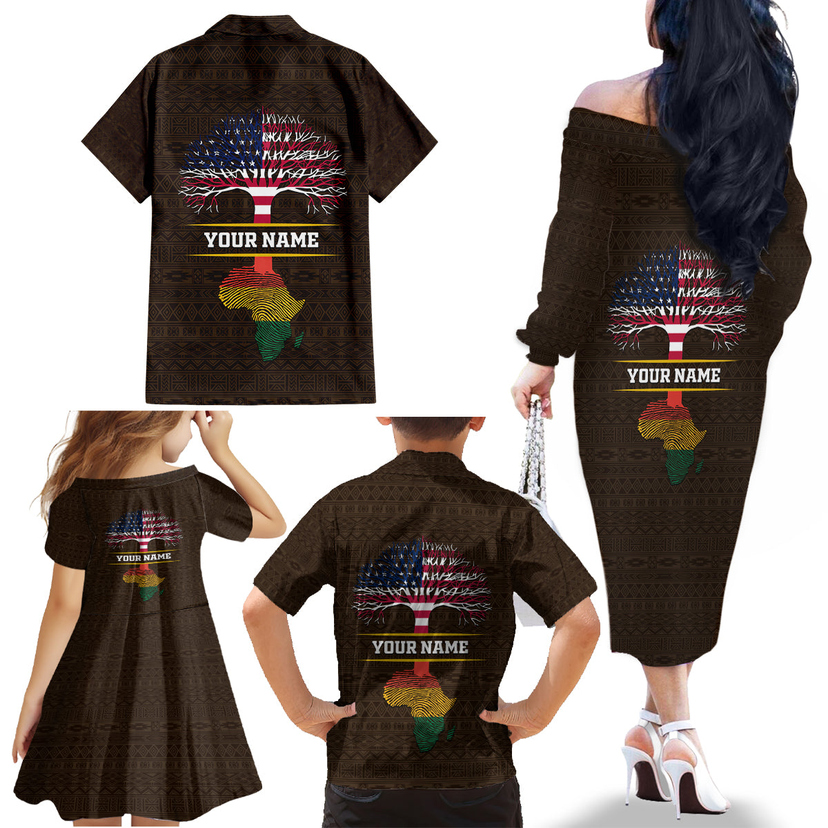 Personalized African Root Family Matching Off Shoulder Long Sleeve Dress and Hawaiian Shirt - Wonder Print Shop
