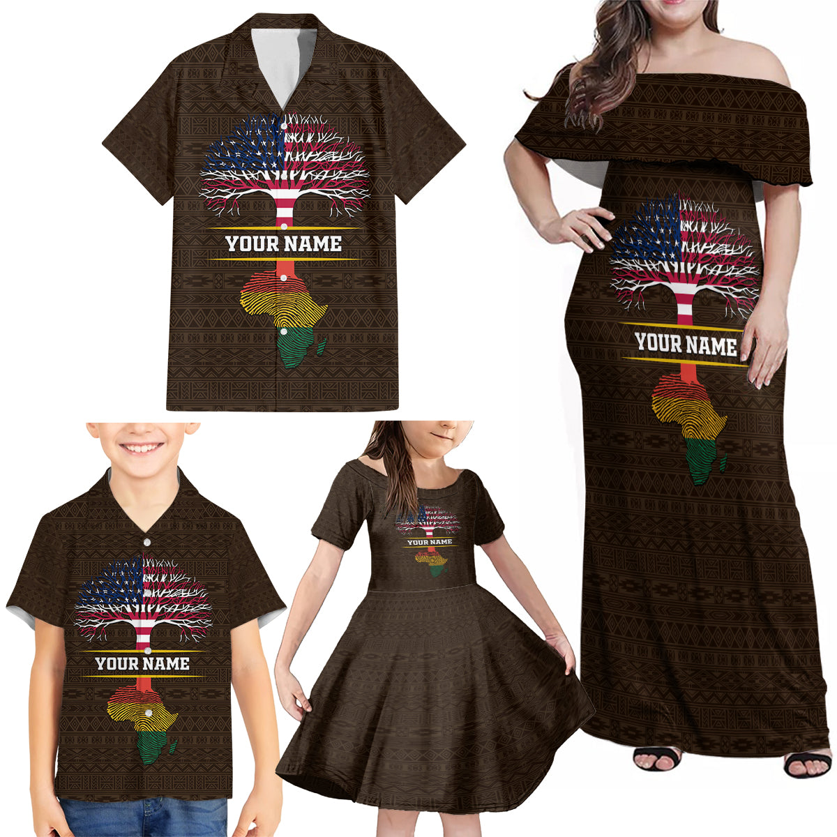 Personalized African Root Family Matching Off Shoulder Maxi Dress and Hawaiian Shirt - Wonder Print Shop