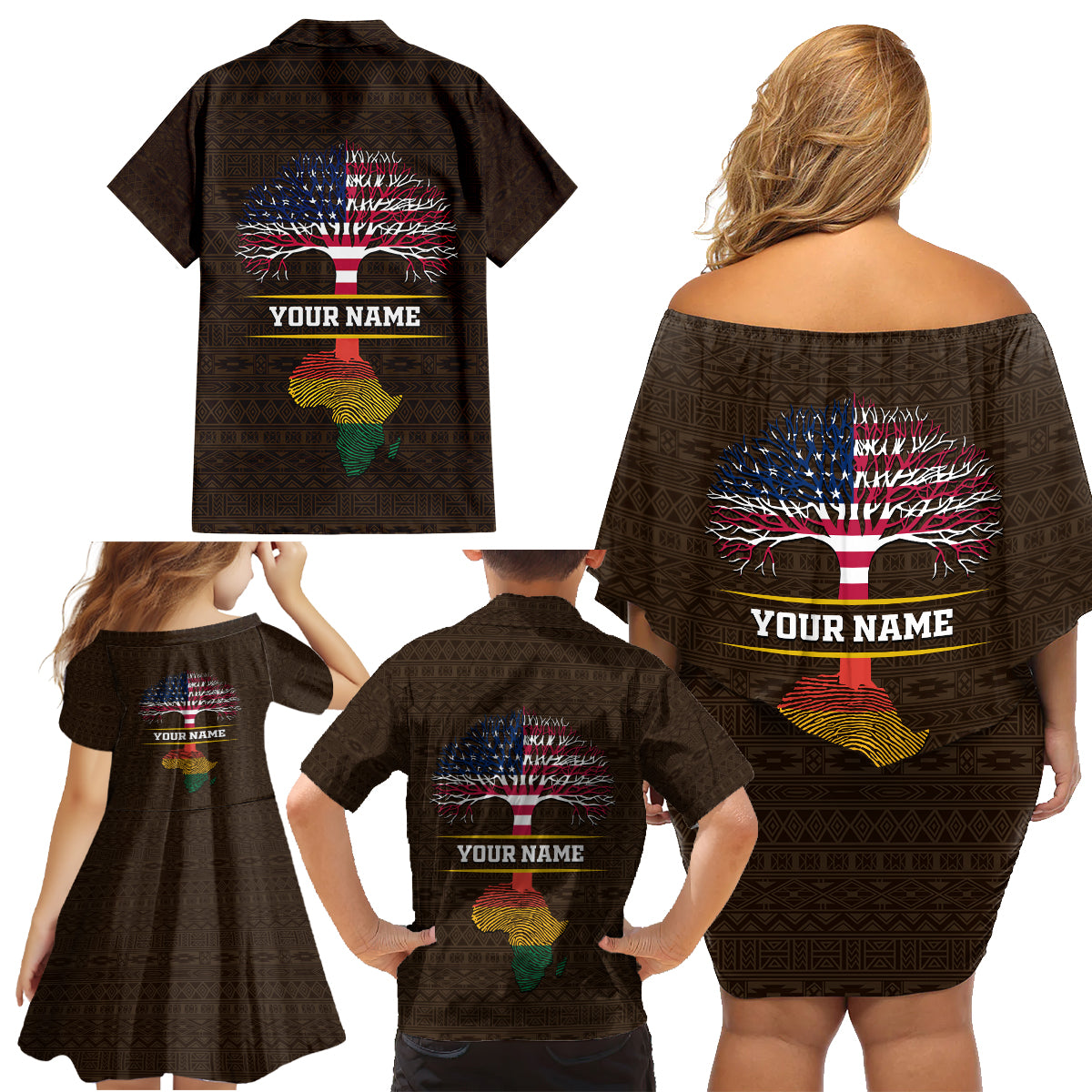 Personalized African Root Family Matching Off Shoulder Short Dress and Hawaiian Shirt - Wonder Print Shop