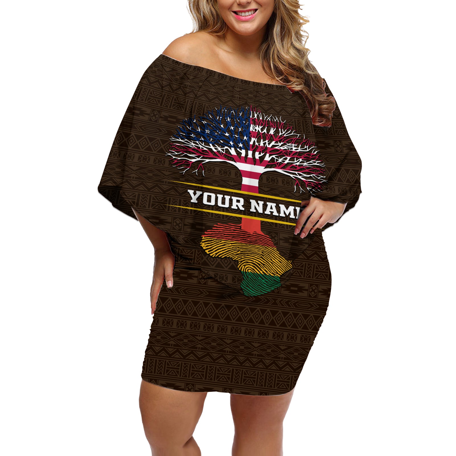 Personalized African Root Off Shoulder Short Dress - Wonder Print Shop