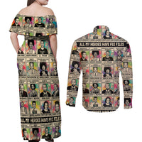 Multi Color Adinkra Symbols Couples Matching Off Shoulder Maxi Dress and Long Sleeve Button Shirts African Adrinkra - Wonder Print Shop