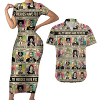 Multi Color Adinkra Symbols Couples Matching Short Sleeve Bodycon Dress and Hawaiian Shirt African Adrinkra - Wonder Print Shop