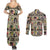 Multi Color Adinkra Symbols Couples Matching Summer Maxi Dress and Long Sleeve Button Shirts African Adrinkra - Wonder Print Shop