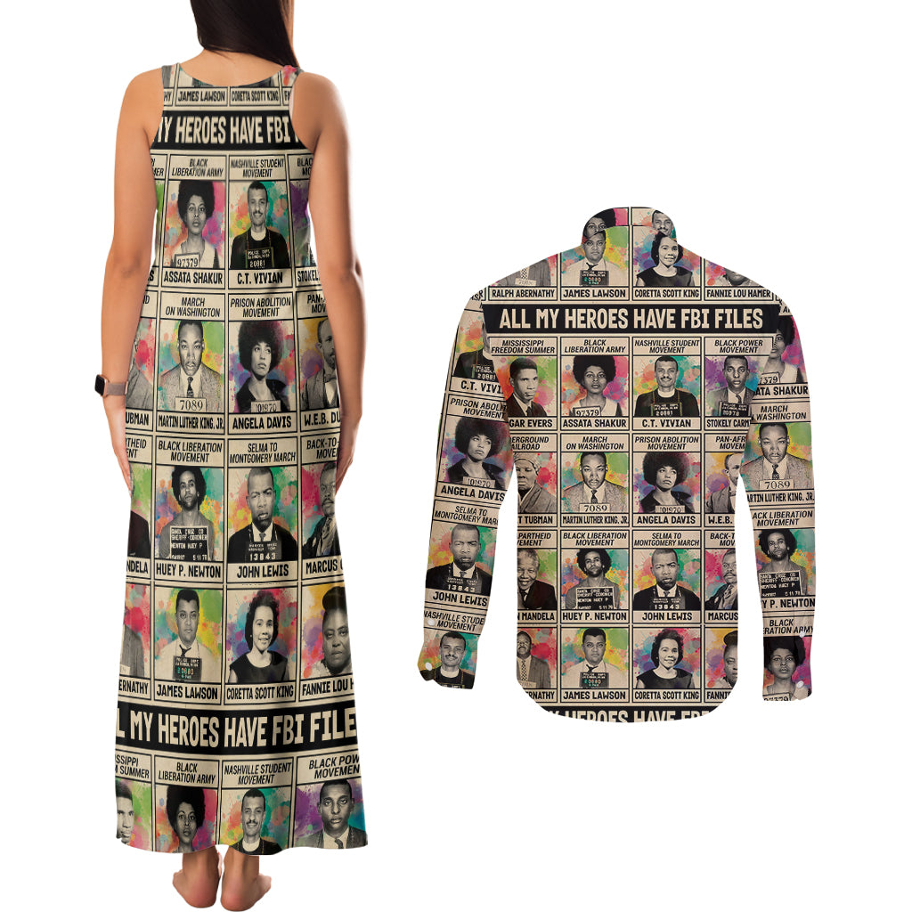 Multi Color Adinkra Symbols Couples Matching Tank Maxi Dress and Long Sleeve Button Shirts African Adrinkra - Wonder Print Shop
