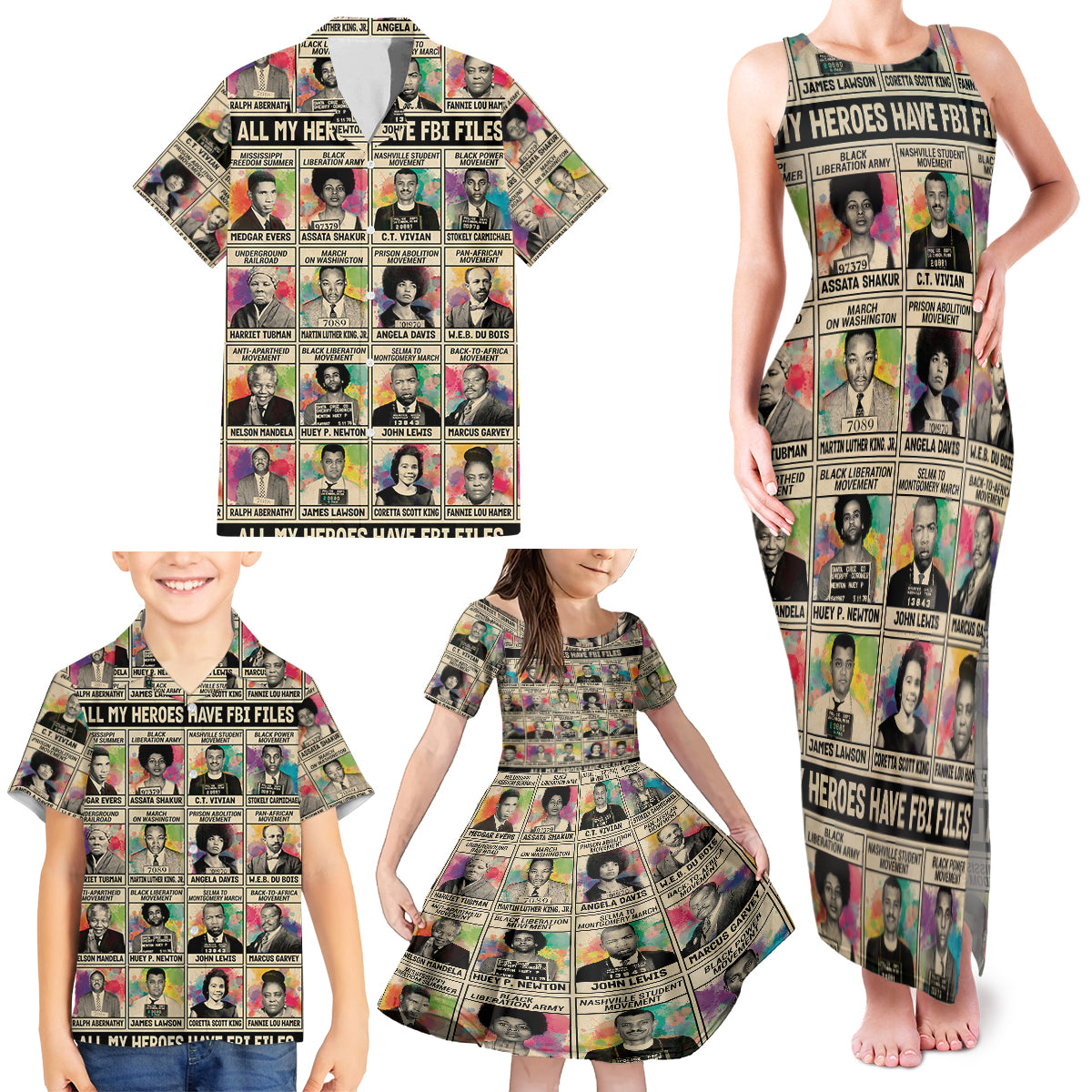 Multi Color Adinkra Symbols Family Matching Tank Maxi Dress and Hawaiian Shirt African Adrinkra - Wonder Print Shop