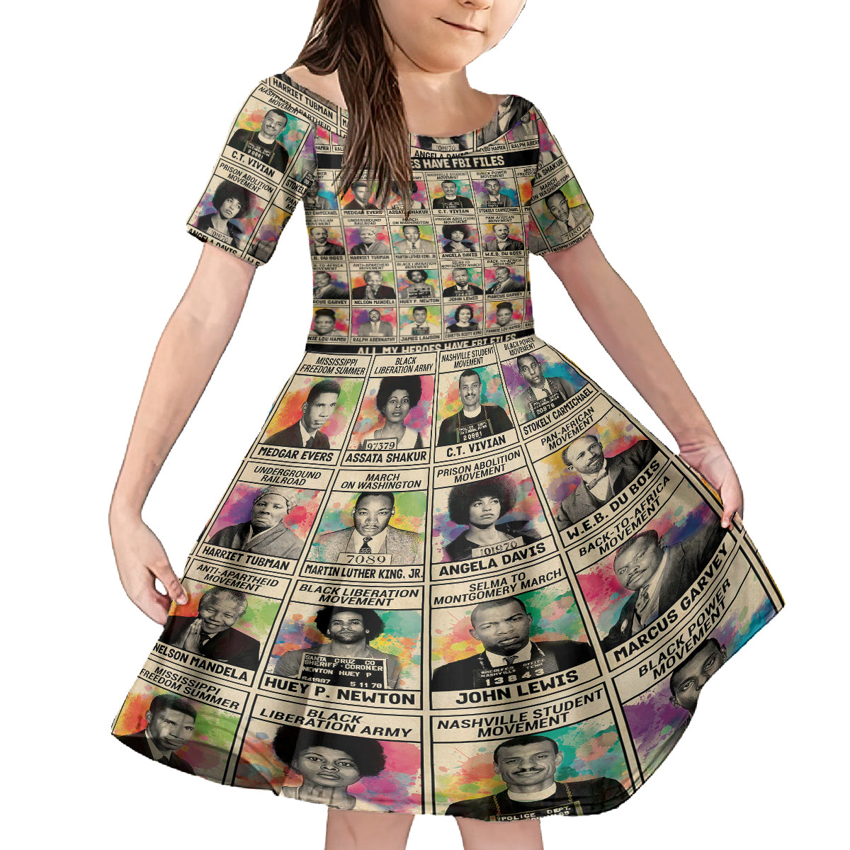 Multi Color Adinkra Symbols Kid Short Sleeve Dress African Adrinkra - Wonder Print Shop