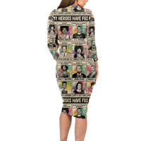Multi Color Adinkra Symbols Long Sleeve Bodycon Dress African Adrinkra - Wonder Print Shop