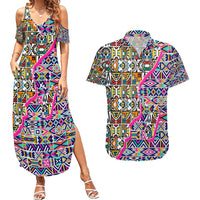 African Ndebele Pattern Couples Matching Summer Maxi Dress and Hawaiian Shirt - Wonder Print Shop