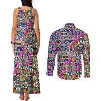 African Ndebele Pattern Couples Matching Tank Maxi Dress and Long Sleeve Button Shirts - Wonder Print Shop