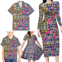 African Ndebele Pattern Family Matching Long Sleeve Bodycon Dress and Hawaiian Shirt - Wonder Print Shop