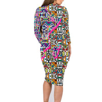African Ndebele Pattern Family Matching Long Sleeve Bodycon Dress and Hawaiian Shirt - Wonder Print Shop