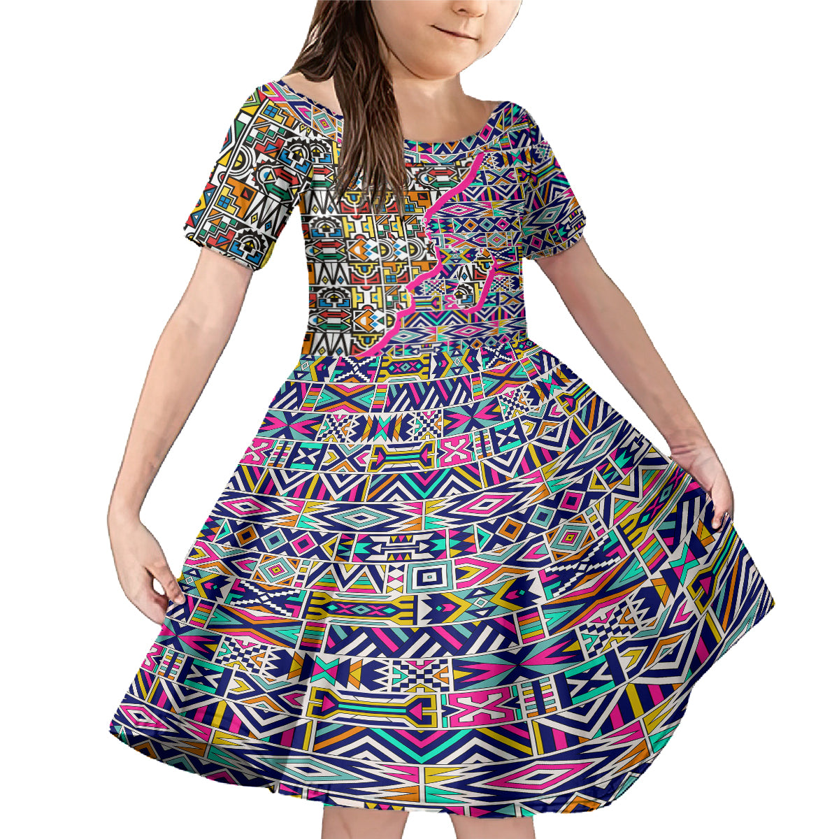 African Ndebele Pattern Family Matching Mermaid Dress and Hawaiian Shirt - Wonder Print Shop