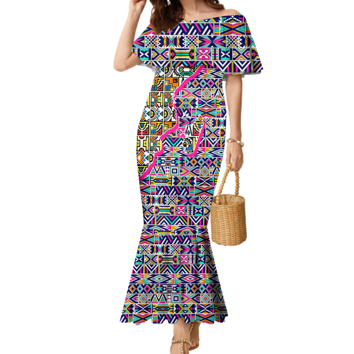 African Ndebele Pattern Family Matching Mermaid Dress and Hawaiian Shirt - Wonder Print Shop