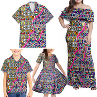 African Ndebele Pattern Family Matching Off Shoulder Maxi Dress and Hawaiian Shirt - Wonder Print Shop