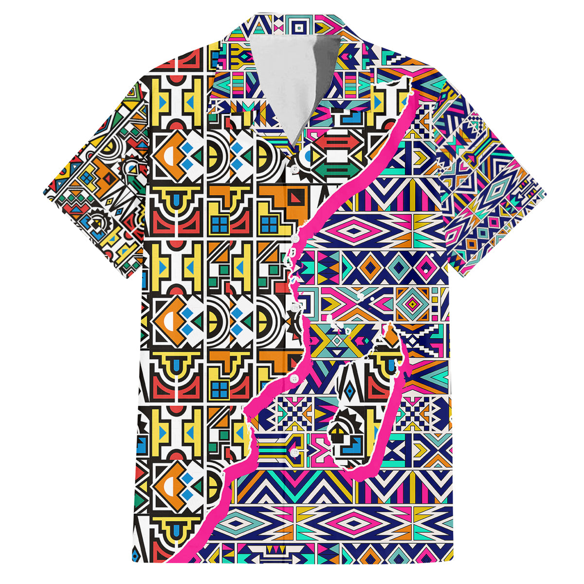 African Ndebele Pattern Family Matching Off Shoulder Maxi Dress and Hawaiian Shirt - Wonder Print Shop