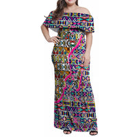 African Ndebele Pattern Family Matching Off Shoulder Maxi Dress and Hawaiian Shirt - Wonder Print Shop