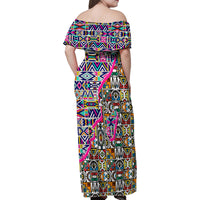 African Ndebele Pattern Family Matching Off Shoulder Maxi Dress and Hawaiian Shirt - Wonder Print Shop