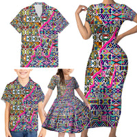 African Ndebele Pattern Family Matching Short Sleeve Bodycon Dress and Hawaiian Shirt - Wonder Print Shop