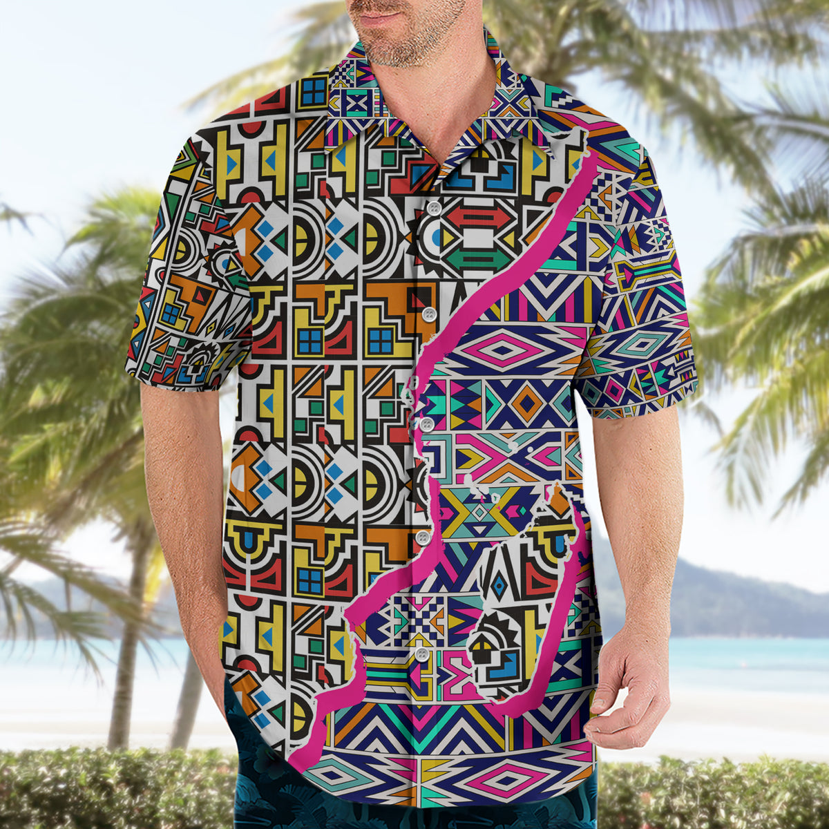 African Ndebele Pattern Hawaiian Shirt - Wonder Print Shop