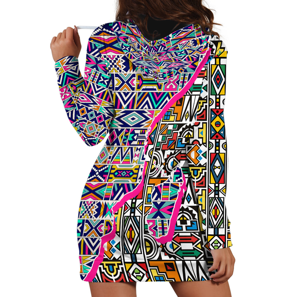 African Ndebele Pattern Hoodie Dress - Wonder Print Shop