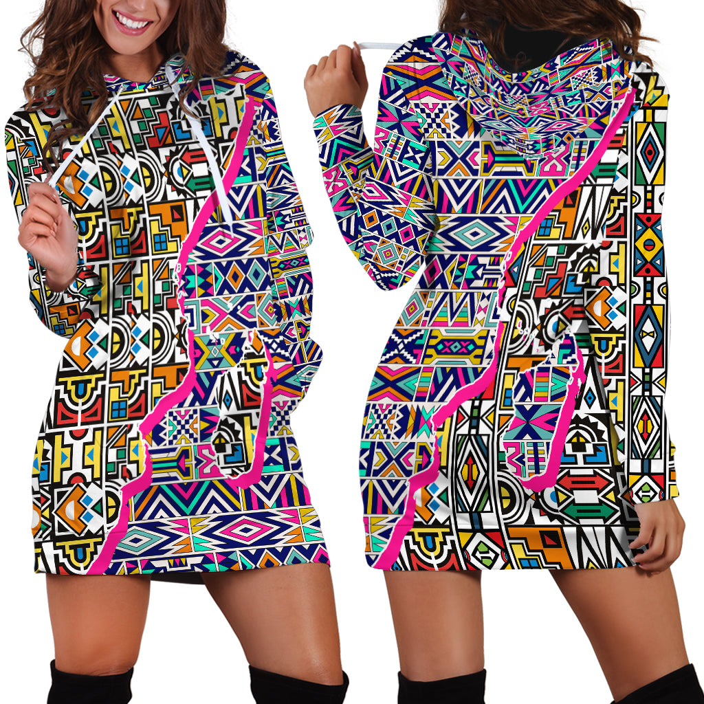 African Ndebele Pattern Hoodie Dress - Wonder Print Shop