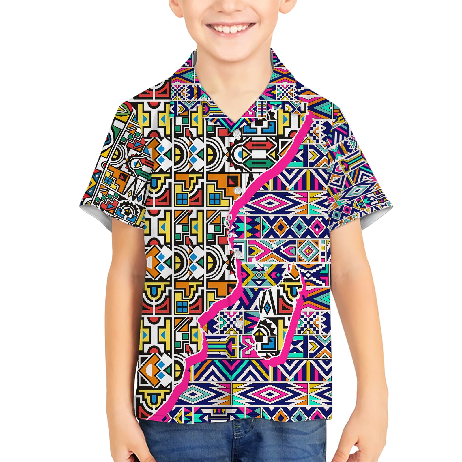 African Ndebele Pattern Kid Hawaiian Shirt - Wonder Print Shop