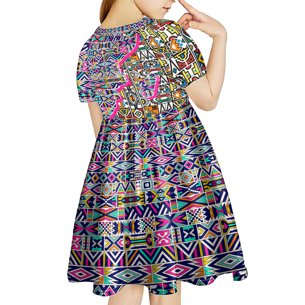 African Ndebele Pattern Kid Short Sleeve Dress - Wonder Print Shop