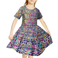 African Ndebele Pattern Kid Short Sleeve Dress - Wonder Print Shop