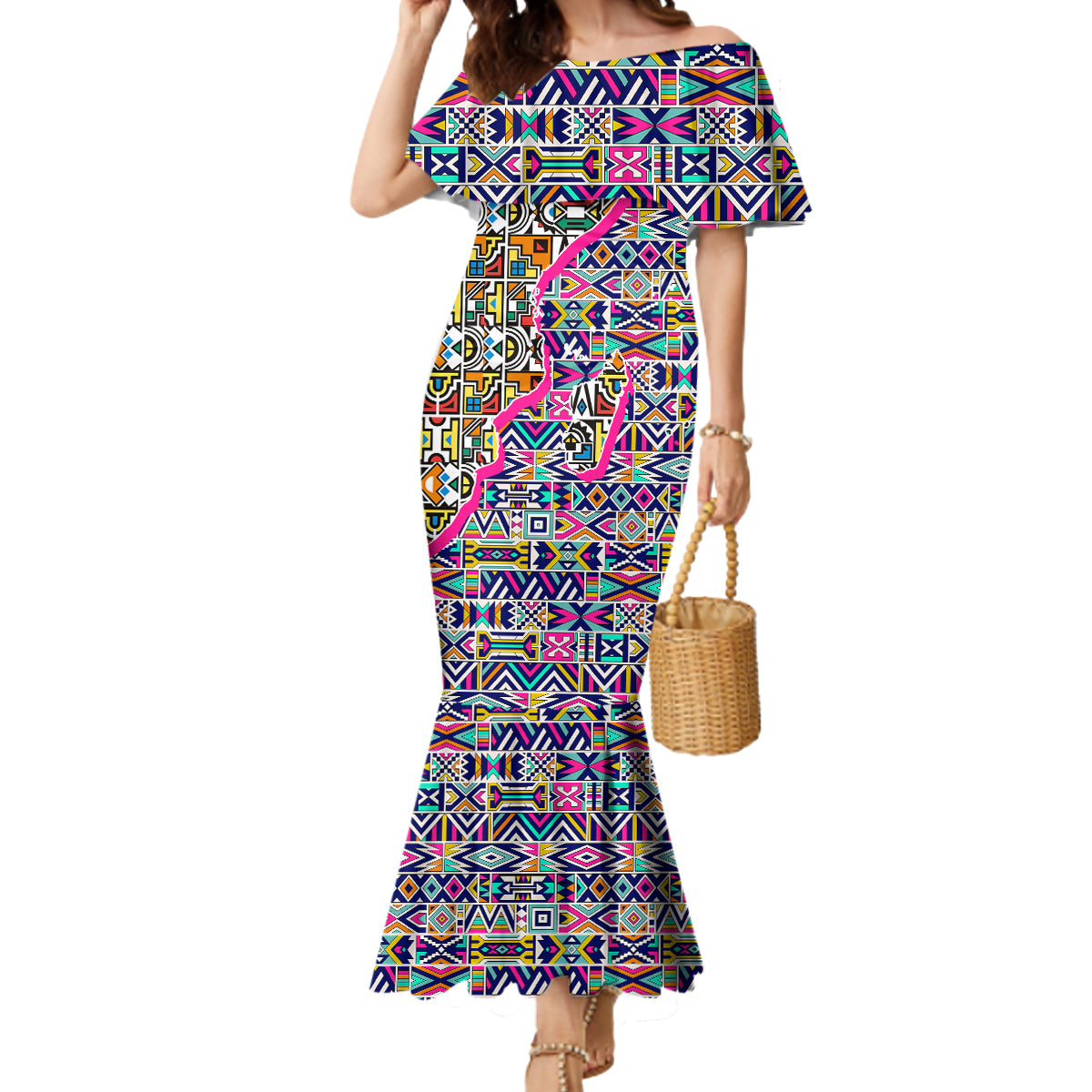 African Ndebele Pattern Mermaid Dress - Wonder Print Shop