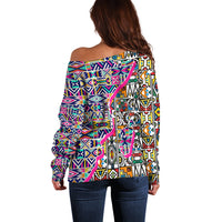 African Ndebele Pattern Off Shoulder Sweater - Wonder Print Shop