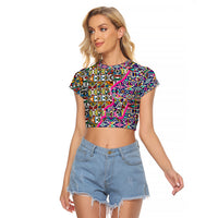 African Ndebele Pattern Raglan Cropped T Shirt - Wonder Print Shop