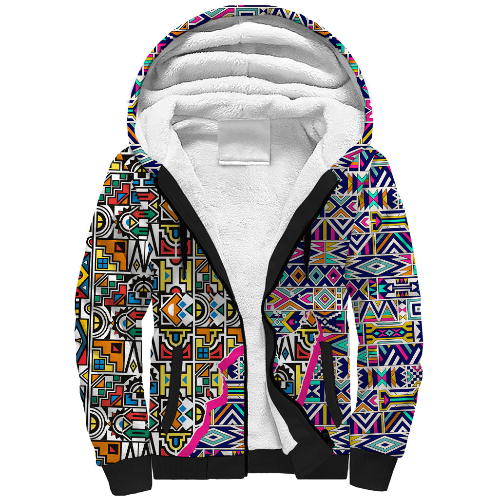 African Ndebele Pattern Sherpa Hoodie - Wonder Print Shop