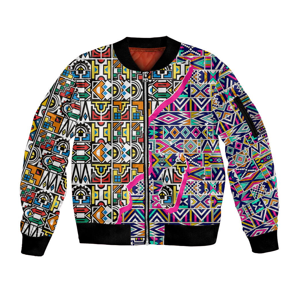 African Ndebele Pattern Sleeve Zip Bomber Jacket - Wonder Print Shop