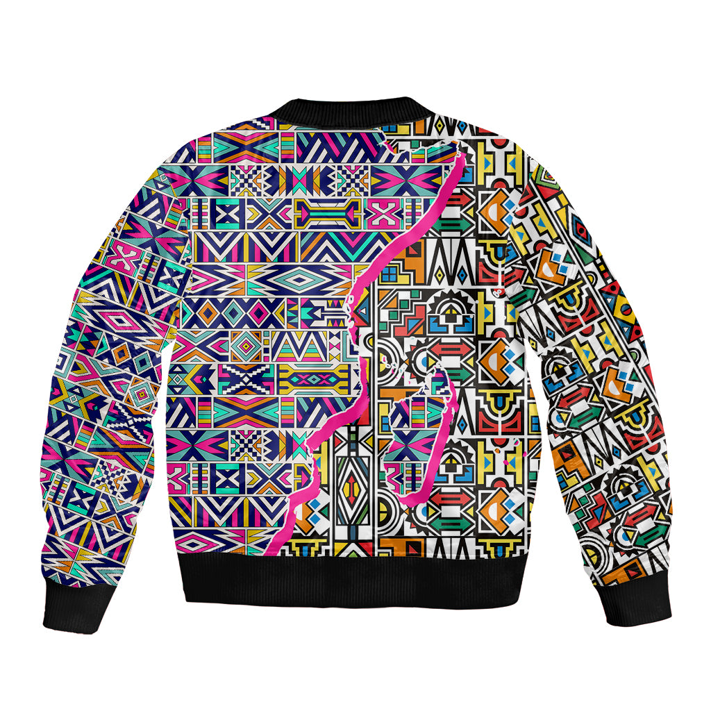 African Ndebele Pattern Sleeve Zip Bomber Jacket - Wonder Print Shop