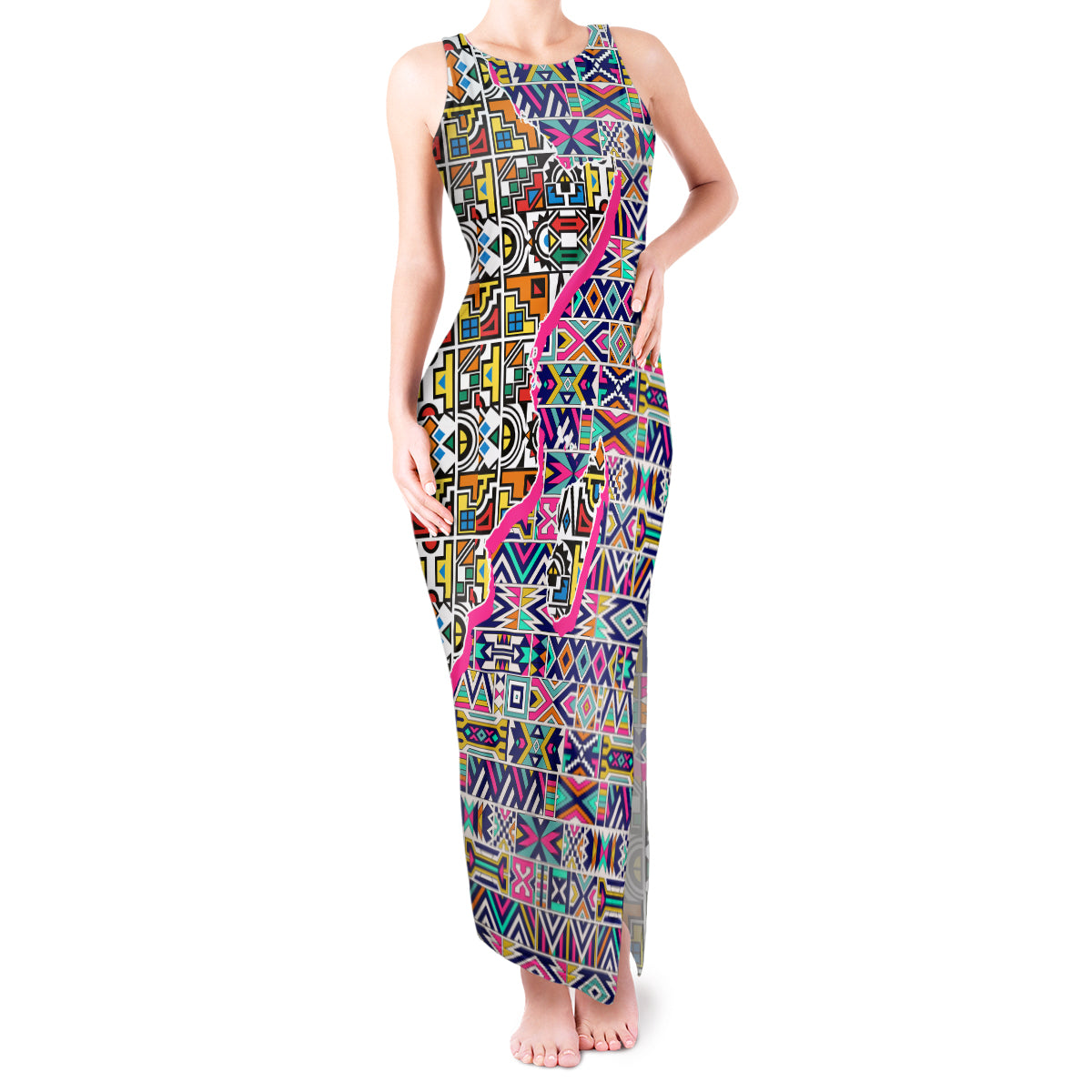 African Ndebele Pattern Tank Maxi Dress - Wonder Print Shop