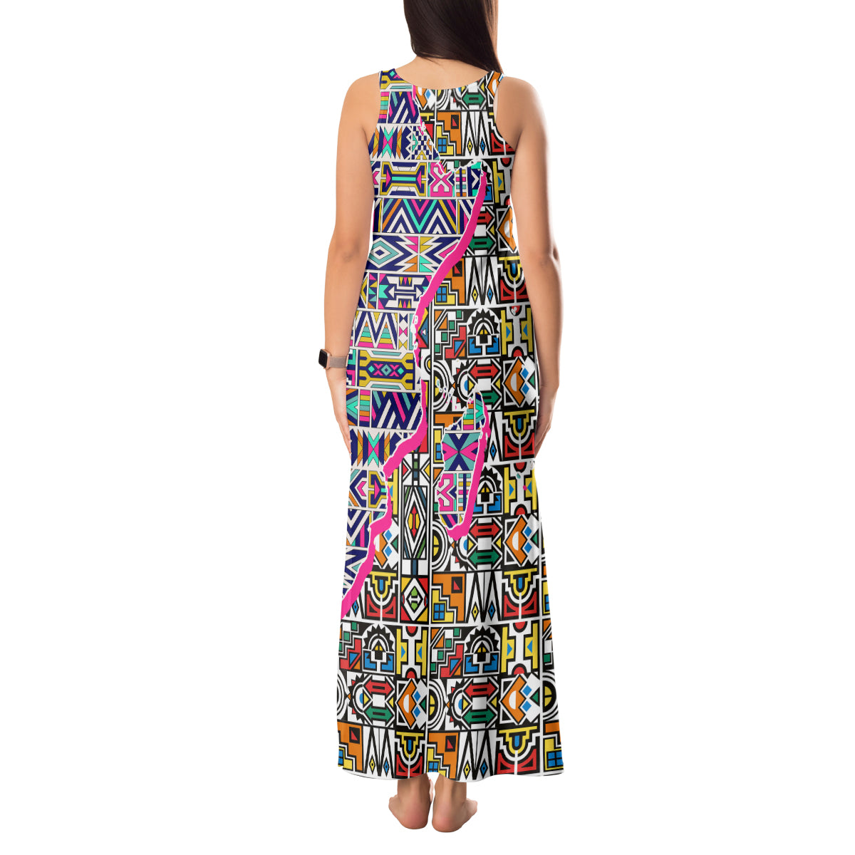African Ndebele Pattern Tank Maxi Dress - Wonder Print Shop