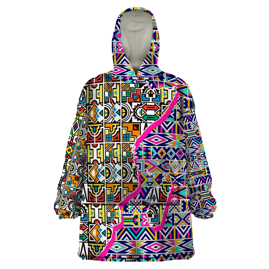 African Ndebele Pattern Wearable Blanket Hoodie - Wonder Print Shop