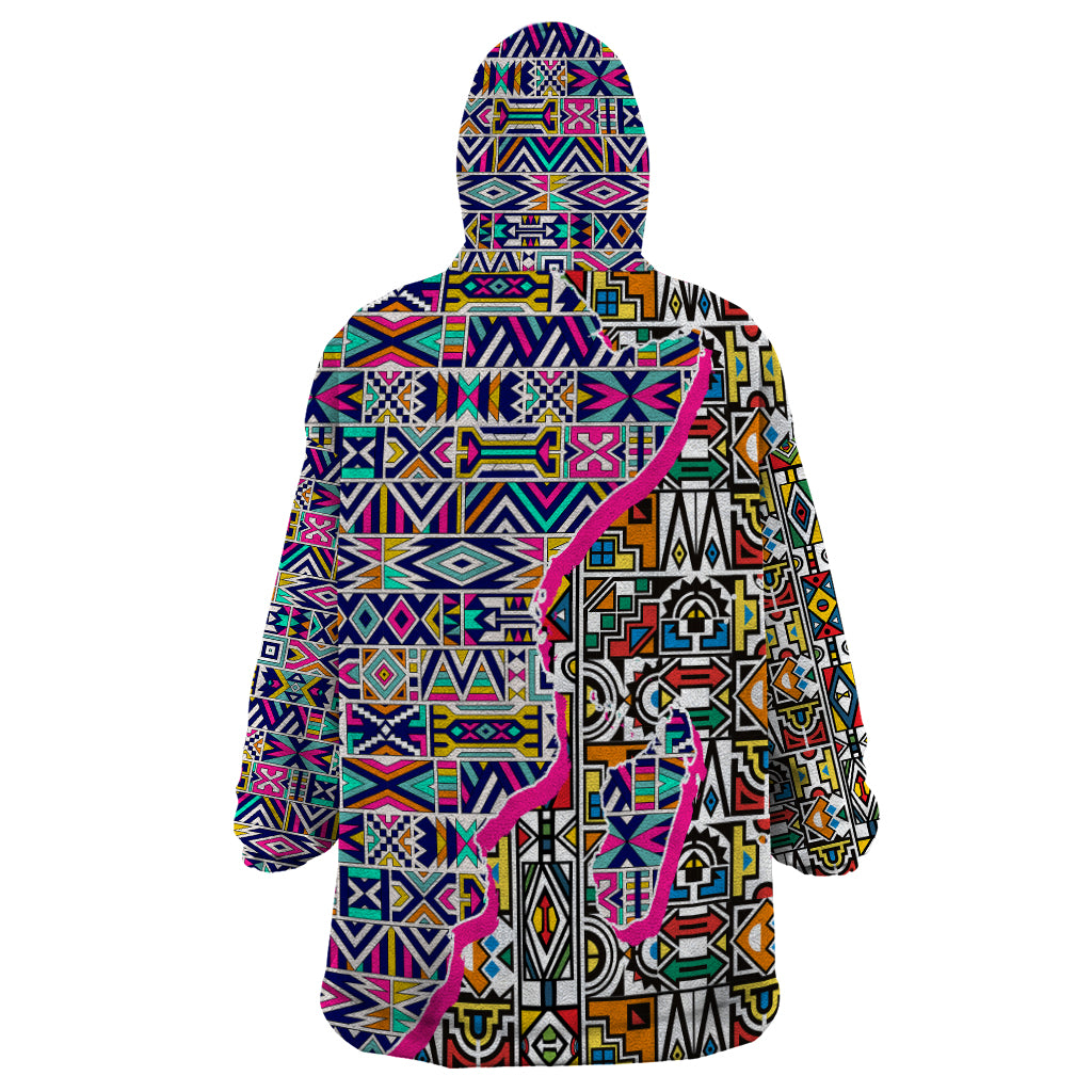 African Ndebele Pattern Wearable Blanket Hoodie - Wonder Print Shop