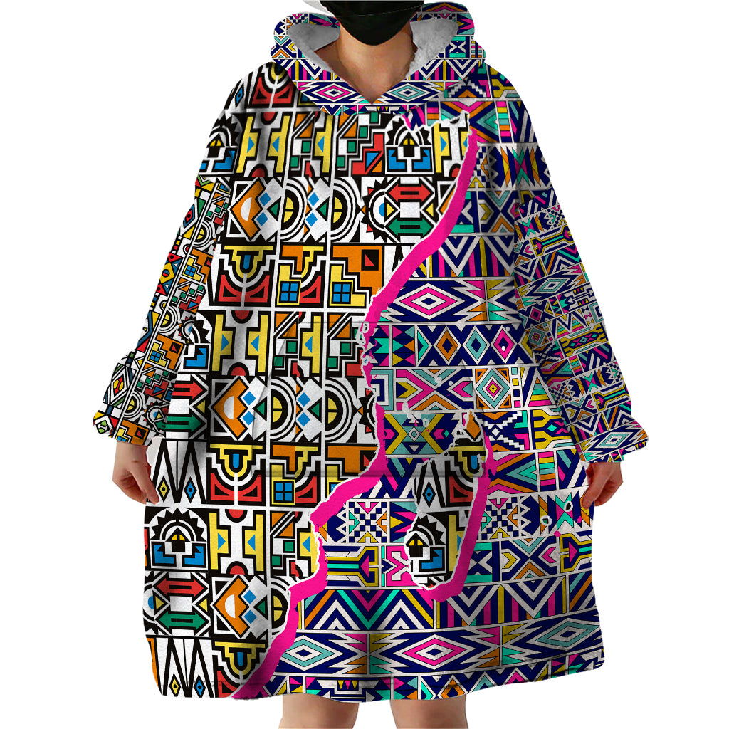 African Ndebele Pattern Wearable Blanket Hoodie - Wonder Print Shop