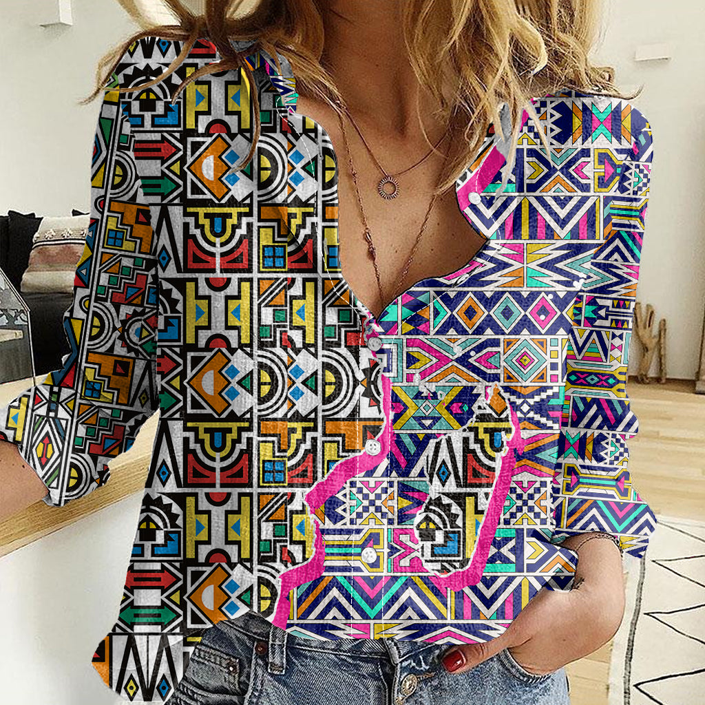 African Ndebele Pattern Women Casual Shirt - Wonder Print Shop