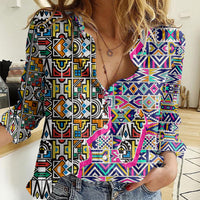 African Ndebele Pattern Women Casual Shirt - Wonder Print Shop