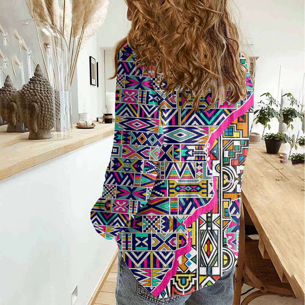 African Ndebele Pattern Women Casual Shirt - Wonder Print Shop